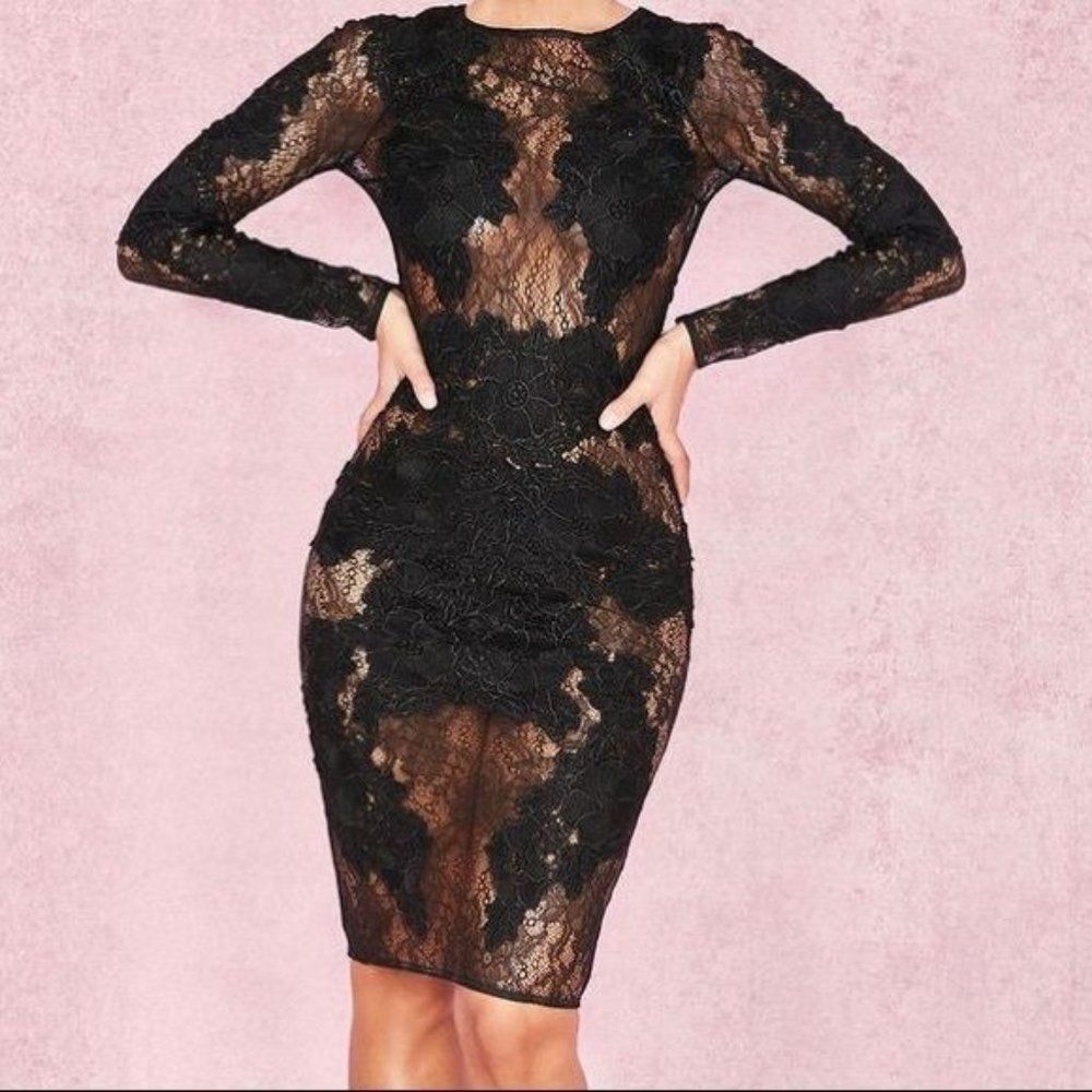 Black Long Sleeve Lace Sheath Dress